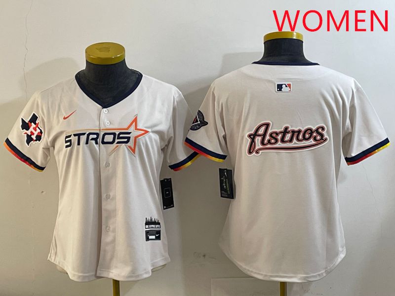 Women Houston Astros Blank Cream Three generations Joint Name 2025 Nike MLB Jersey style 41016